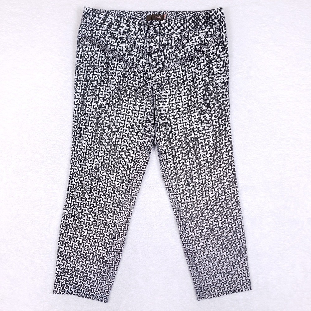 Crosby Slim Fit Cropped Pants Size 10 Black‎ White Geometric Retro Minimalist